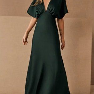 BHLDN - Leila Satin Charmeuse Maxi Dress, Dark Emerald
